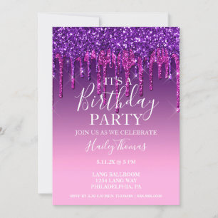 Invite - Purple & Pink Glitter Drip Birthday