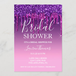 Invite - Purple & Pink Glitter Drip Sweet Sixteen