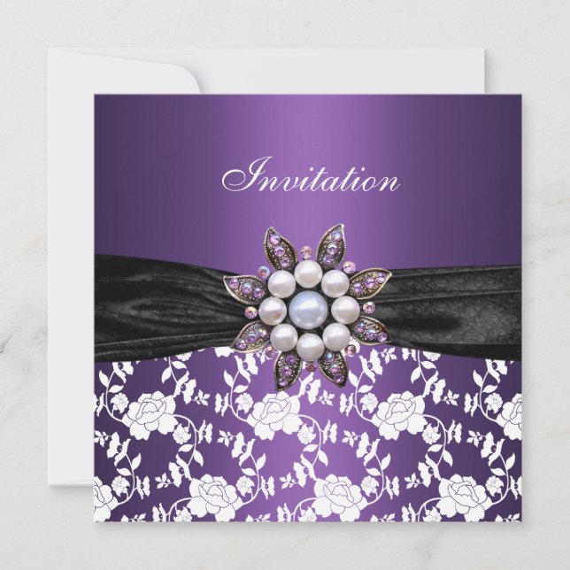 Invite Purple White Jewel Floral Elegant Classy 3 (Front)