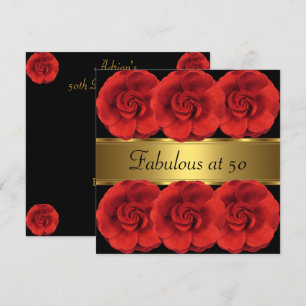 Invite Red Flowers Black Gold Fabulous 50th