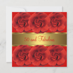 Invite Red Flowers Gold 50 and Fabulous
