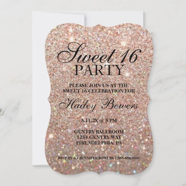 Invite - Rose Gold Glitter Fab Sweet 16  (Front)
