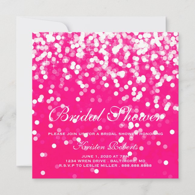 Invite - Sparkling Bridal Shower Hot Pink (Front)