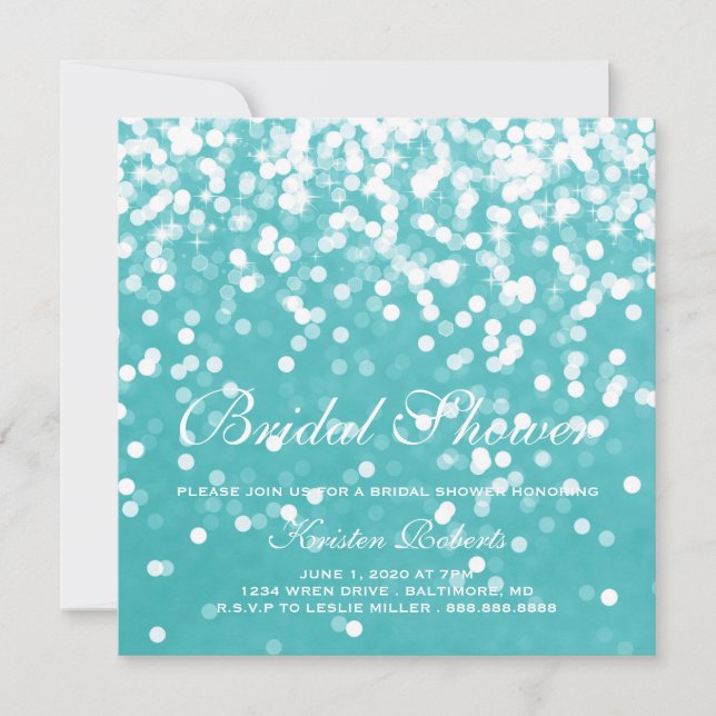 Invite - Sparkling Bridal Shower Turquoise Blue (Front)