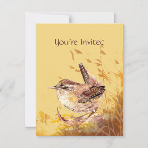 Invite Watercolor House Wren Bird Birthday Party