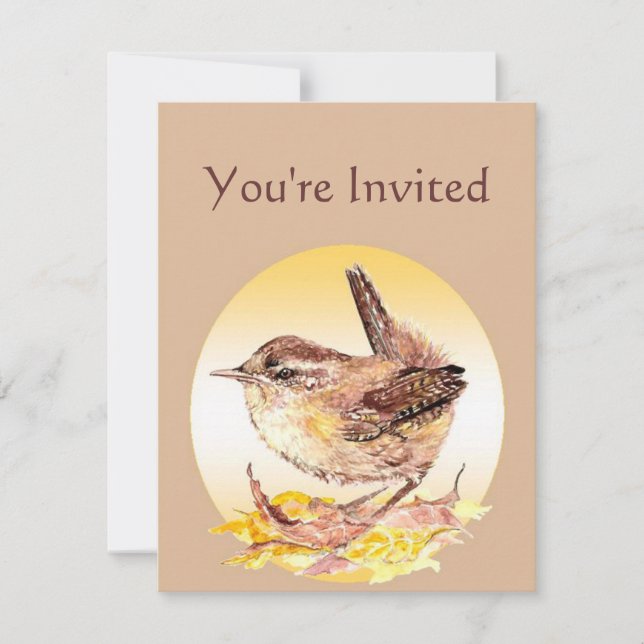 Invite Watercolor House Wren Bird Birthday Party (Front)