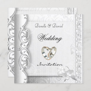 Invite Wedding Elegant White Lace Rings