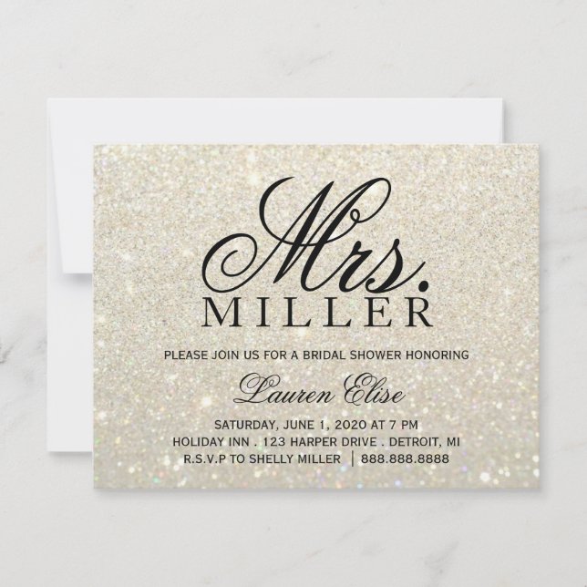Invite - White Gold Glit Fab Mrs. Bridal Shower 2 (Front)