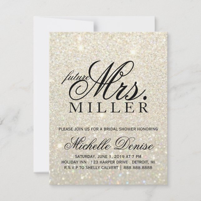 Invite - White Gold Glitter Fab future Mrs. Bridal (Front)
