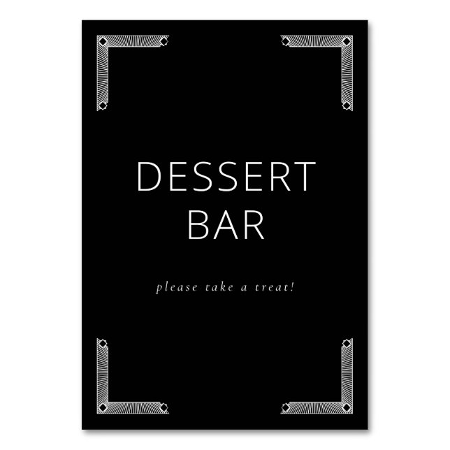 Inviting Black and White Dessert Bar Sign Table Number (Front)