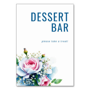 Inviting Blue Floral Dessert Bar Sign Table Number