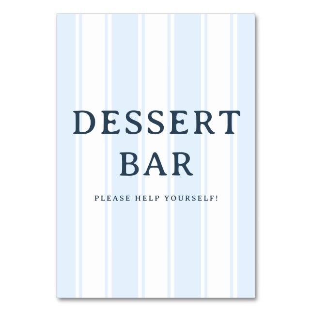 Inviting Blue Striped Dessert Bar Sign Table Number (Front)