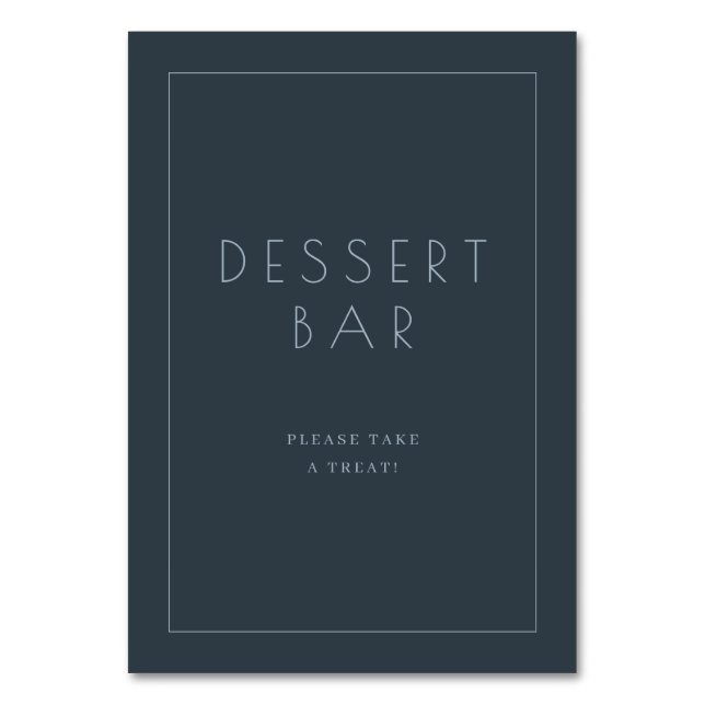 Inviting Navy Blue Minimalist Dessert Bar Sign Table Number (Front)