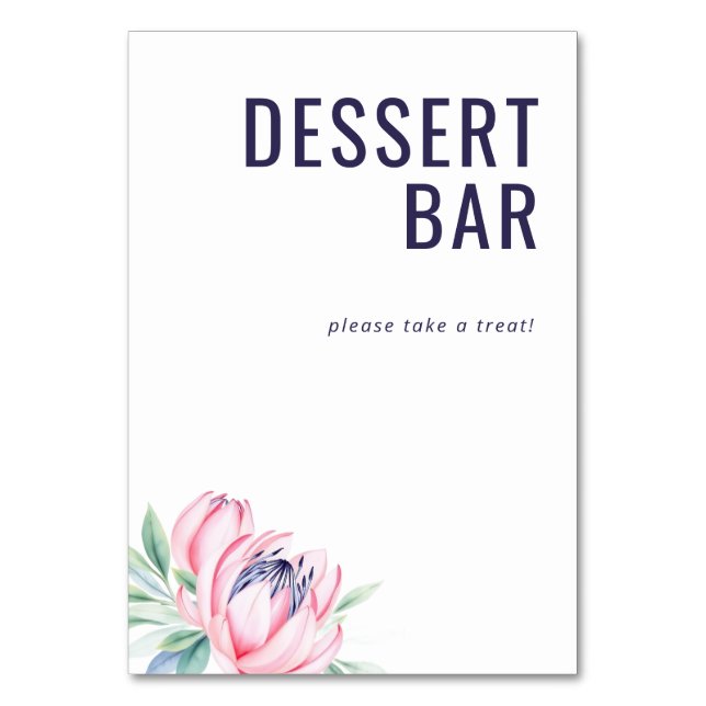 Inviting Navy Watercolor Dessert Bar Sign Table Number (Front)