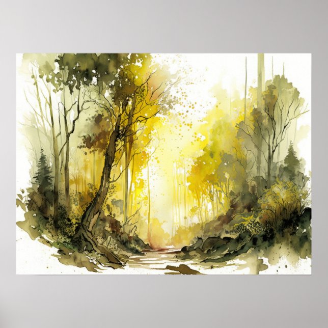 Inviting Sun-dappled Forest Watercolor Poster (Front)