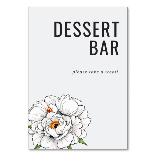 Inviting White Floral Dessert Bar Sign Table Number (Front)