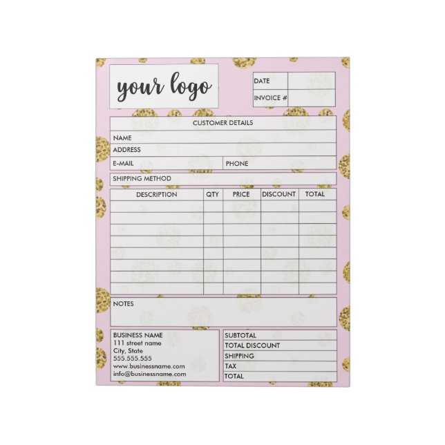 Invoice Business Sales Form Receipt, Add Logo Notepad (Rotated)