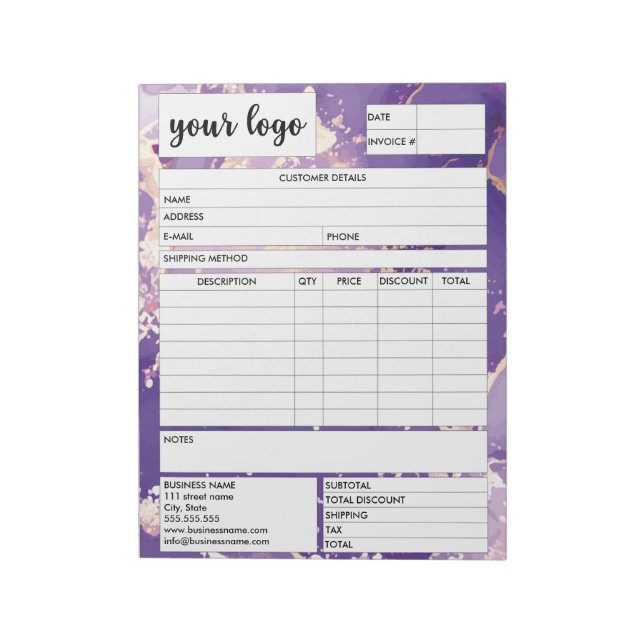 Invoice Business Sales Form Receipt, Add Logo  Notepad (Rotated)