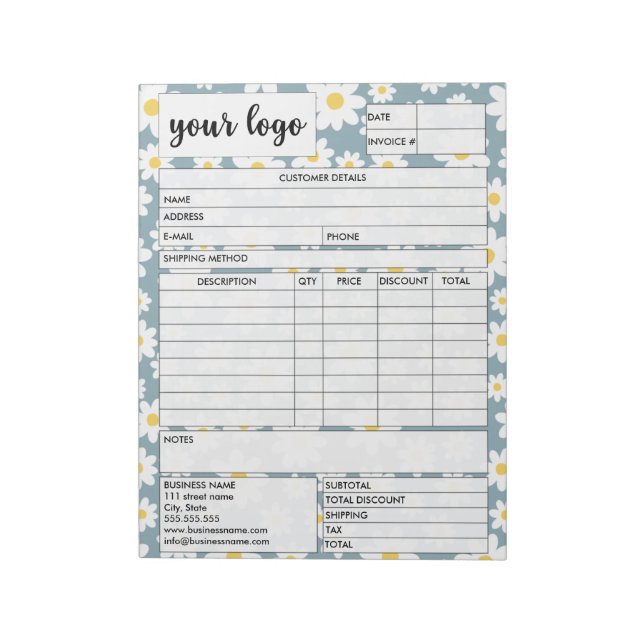 Invoice Business Sales Form Receipt, Add Logo Notepad (Rotated)