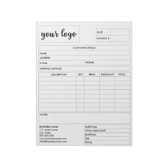 Invoice Business Sales Form Receipt, Add Logo  Notepad (Rotated)