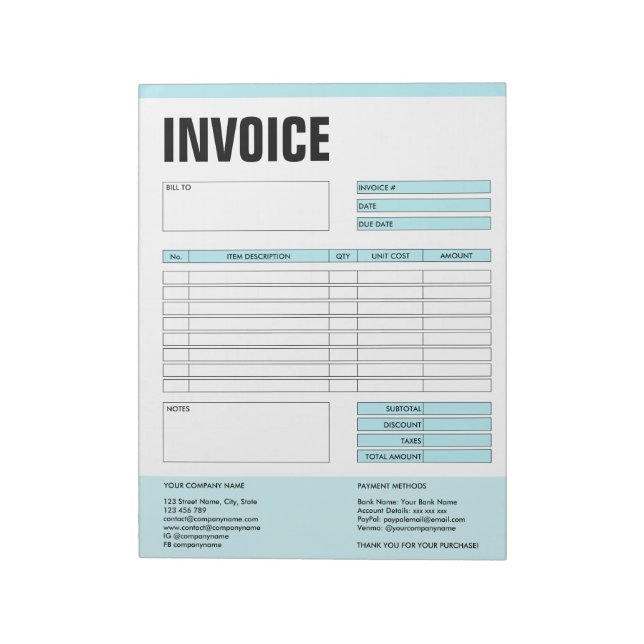 Invoice Form Business Quotation Add Logo Notepad (Rotated)