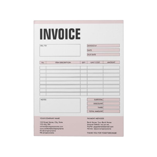 Invoice Form Business Quotation Add Logo Notepad (Rotated)