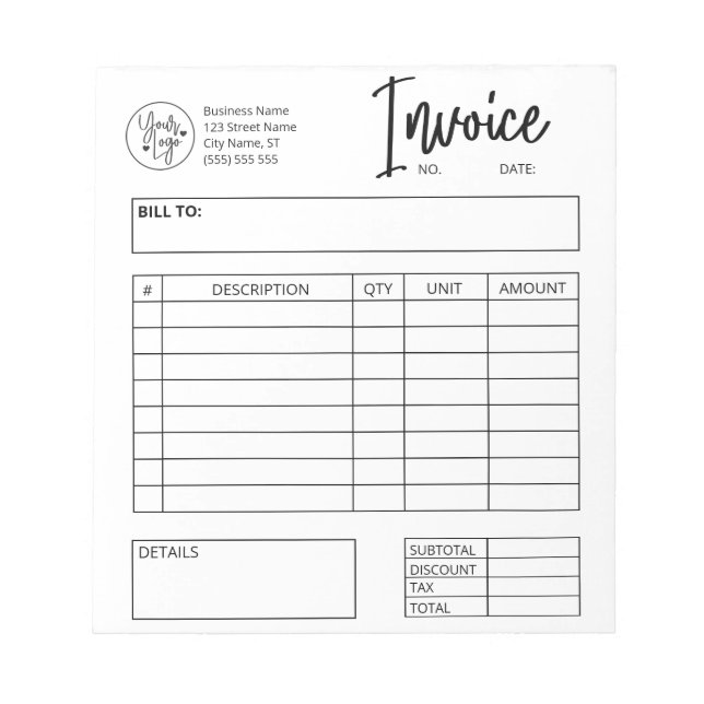 Invoice Order Form Custom Logo Business Notepad (Front)