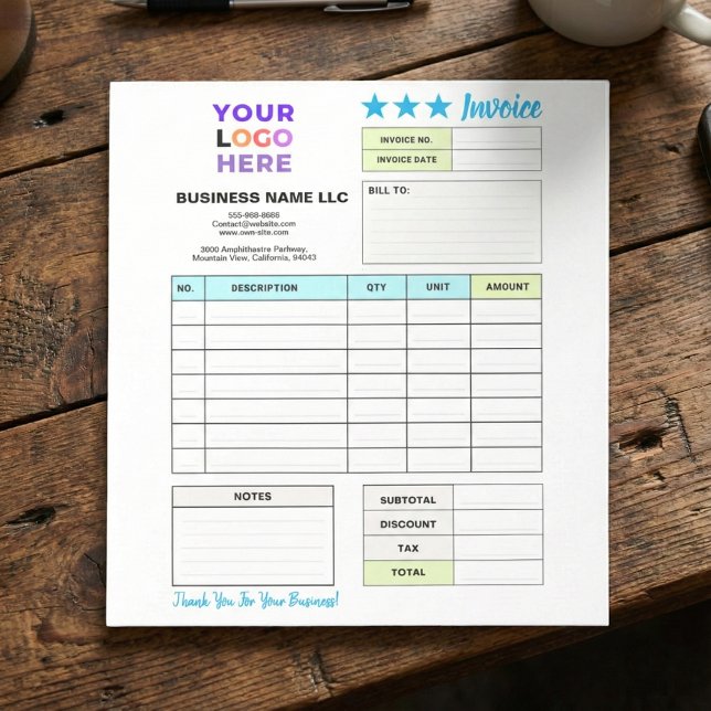 Invoice Sales Receipt Form | Custom Business Logo Notepad (personalized order forms, small business stationery)