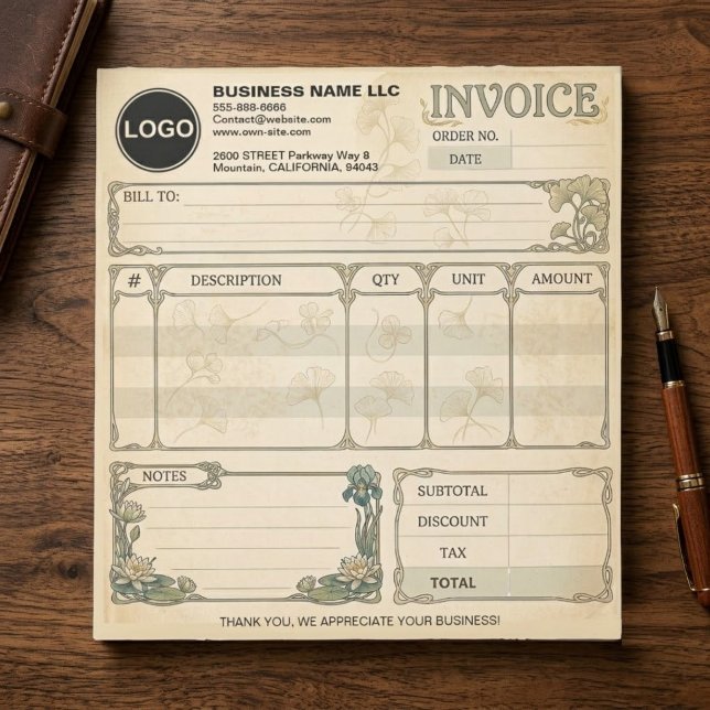 Invoice Sales Receipt Order Forms | Kraft Logo Notepad (invoice pad, vintage kraft sales receipt book, custom antique purchase order form, rustic blank cash)