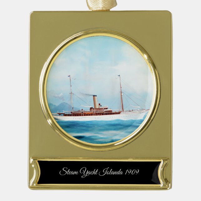 Iolanda Steam Yacht 1909 Gold Plated Banner Ornament (Front)