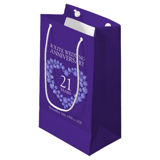 Iolite 21st wedding anniversary purple gem photo small gift bag (Front Angled)