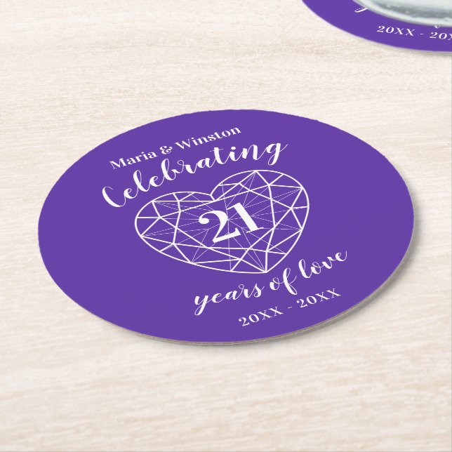 Iolite anniversary 21 years party purple coasters (Angled)