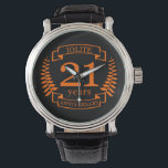 Iolite Gemstone wedding anniversary 21 years Watch<br><div class="desc">A design to celebrate 21 years of marriage. This design has a orange (the traditional colour) coloured laurel design on a black background. Iolite is the traditional gemstone for this occasion. The text reads Iolite 21 years anniversary. A romantic design to celebrate your 21th year of marriage. If you would...</div>