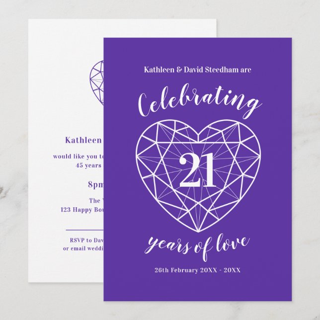 Iolite Weddding Anniversary 21 years of love Invitation (Front/Back)