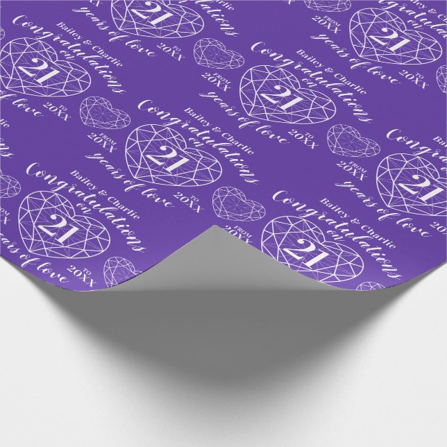 Iolite wedding anniversary 21 years of love purple wrapping paper (Corner)