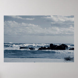 Ionian sea agitated with foamy waves that collide poster