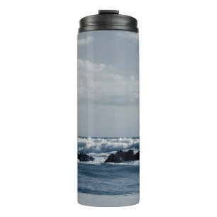 Ionian sea agitated with foamy waves that collide thermal tumbler