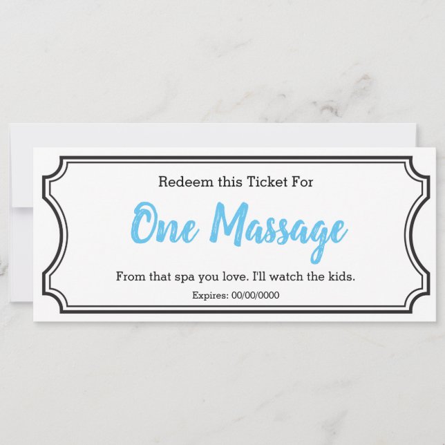 IOU Love Gift Ticket One Massage editable sky blue (Front)