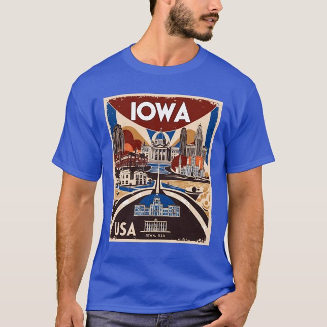 Iowa 1950s USA Vintage Retro Tourism T-Shirt (Front)
