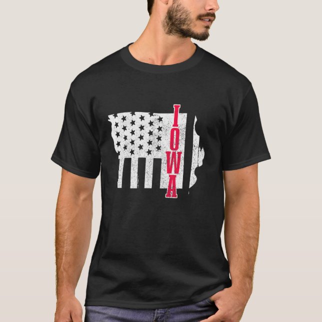 Iowa American Flag State Map Pride Patriotic 4th O T-Shirt (Front)