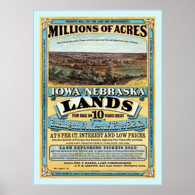 Iowa and Nebraska ~ Vintage Land Sale Advertising. Poster (Front)