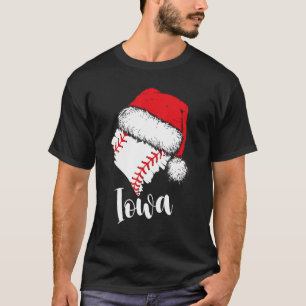Iowa Baseball Heart Santa Hat Merry Xmas T-Shirt