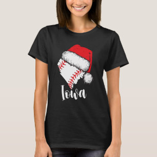 Iowa Baseball Heart Santa Hat Merry Xmas T-Shirt