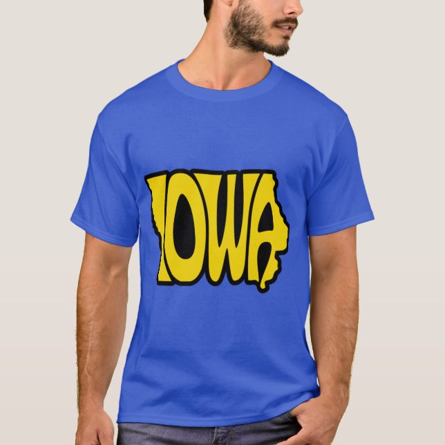 Iowa Black and Gold Font Graphic T-Shirt (Front)