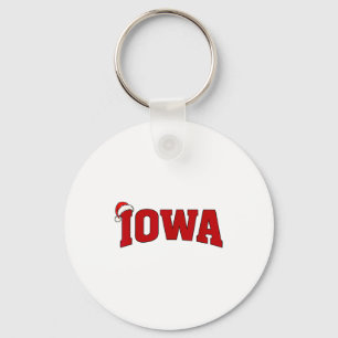 Iowa Christmas Santa Hat Retro Throwback Souvenir Key Ring