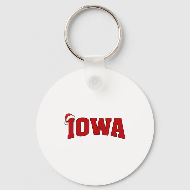 Iowa Christmas Santa Hat Retro Throwback Souvenir  Key Ring (Front)