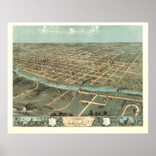 Iowa City Iowa 1868 Antique Panoramic Map Poster