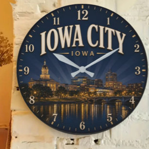Iowa City Midwest College Town Decor Large Clock