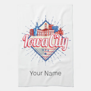 Iowa City United States Retro Skyline Vintage USA Tea Towel