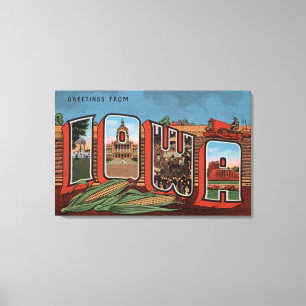 Iowa (Cornfields & Corn) - Large Letter Scenes Canvas Print
